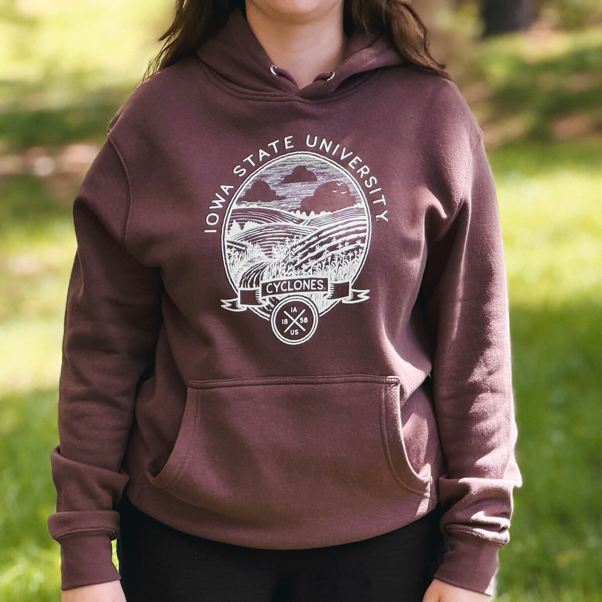 Uscape I-State Brown Frontier Midweight Hooded Sweatshirt design close up
